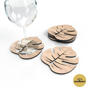 bases de copo Folhas Tropicais, presente para amigo, presente para familiar, dia do pai, dia da mãe, em madeira de carvalho bases de copo Folhas Tropicais, presente para amigo, presente para familiar, dia do pai, dia da mãe, em madeira de carvalho