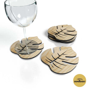 bases de copo Folhas Tropicais, presente para amigo, presente para familiar, dia do pai, dia da mãe, em madeira de pinho bases de copo Folhas Tropicais, presente para amigo, presente para familiar, dia do pai, dia da mãe, em madeira de pinho