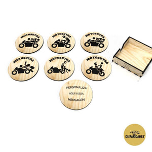 Bases para copos Motosutra em madeira de pinho,ofertas,prendas,presentes,dia do pai,amigo,motard Bases para copos Motosutra em madeira de pinho,ofertas,prendas,presentes,dia do pai,amigo,motard