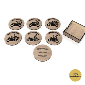 Bases para copos Motosutra em madeira de carvalho,ofertas,prendas,presentes,dia do pai,amigo,motard Bases para copos Motosutra em madeira de carvalho,ofertas,prendas,presentes,dia do pai,amigo,motard