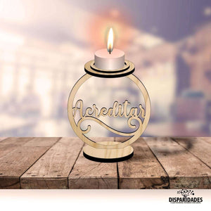 Castiçal Modelo Acreditar em madeira de carvalho, decoração, castiçal, base para vela, personalizável Castiçal Modelo Acreditar em madeira de carvalho, decoração, castiçal, base para vela, personalizável