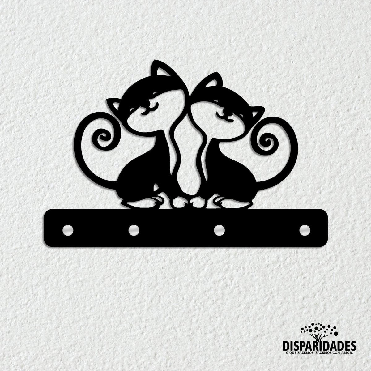 Chaveiro Gatos em MDF preto,Decoraรงรฃo de parede,Gatos
