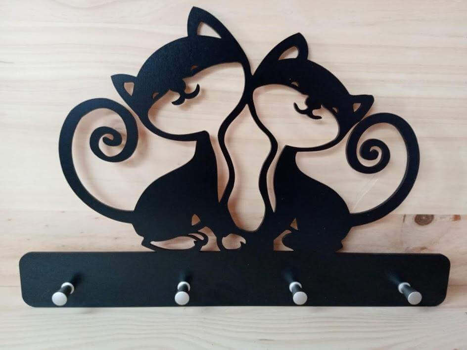 Chaveiro Gatos em MDF preto,Decoraรงรฃo de parede,Gatos