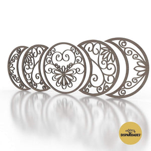 Conjunto 5 Luas Arabesca em madeira de carvalho,Decoração,Decoração de parede, Conjunto 5 Luas Arabesca em madeira de carvalho,Decoração,Decoração de parede,