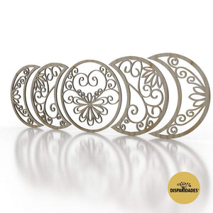 Conjunto 5 Luas Arabesca em madeira de pinho,Decoração,Decoração de parede, Conjunto 5 Luas Arabesca em madeira de pinho,Decoração,Decoração de parede,