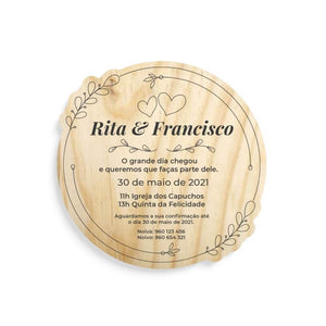 Convite de Casamento Flor de Seda em madeira de pinho Convite de Casamento Flor de Seda em madeira de pinho