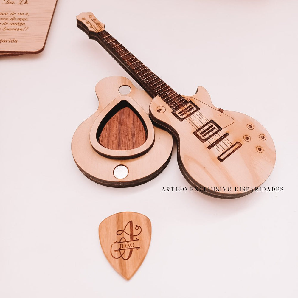 Guitarra Porta-Púas de Madera Rústica