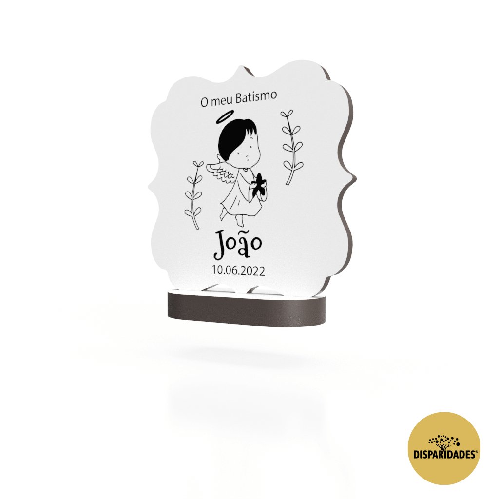 Lembrança anjinho menino com base em branco
