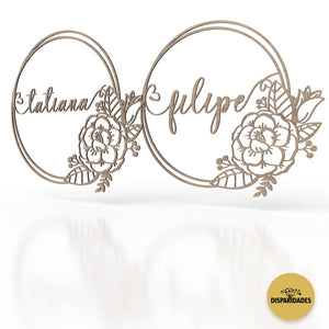 Placa Cadeira Noivos 'Roses' em carvalho Placa Cadeira Noivos 'Roses' em carvalho