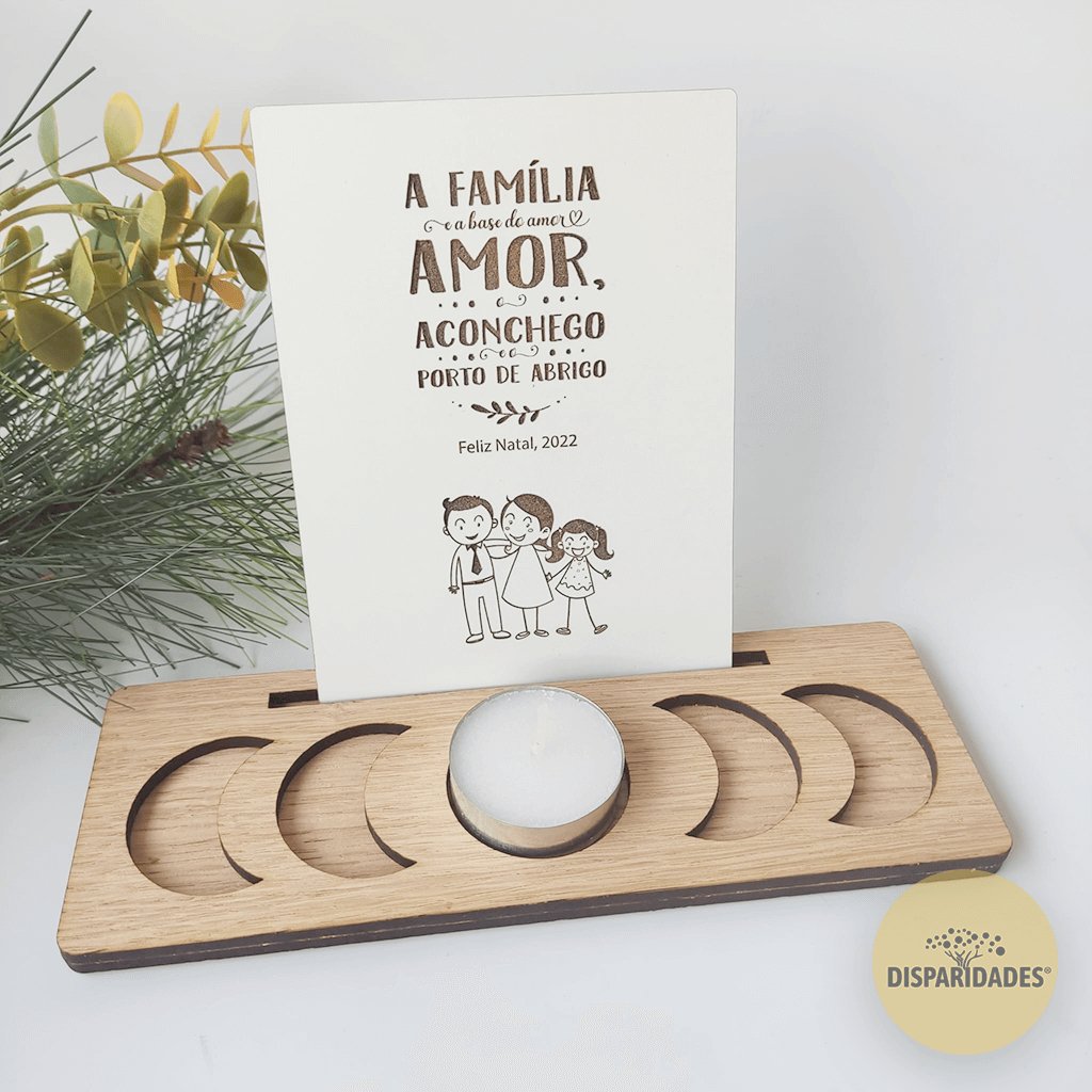Base para vela  'Moon' em carvalho e branco