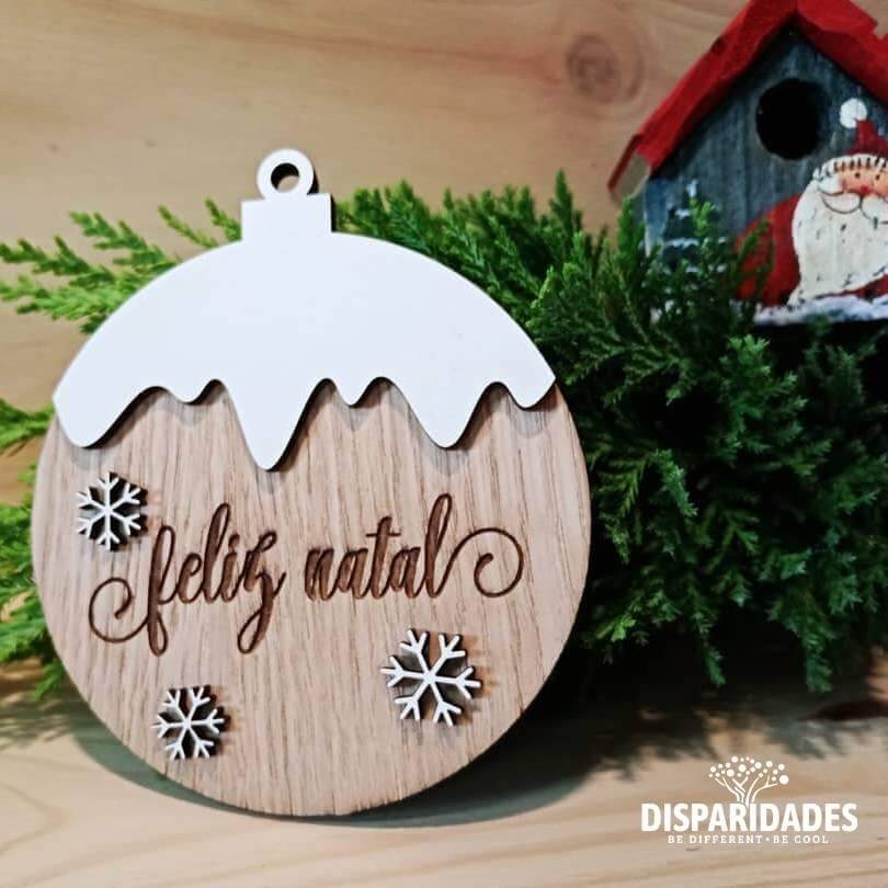 Bola de Natal Neve na Serra em madeira de carvalho e mdf branco,Decoração de Natal,Natal,Neve, bola para árvore de natal, pendente para árvore de natal