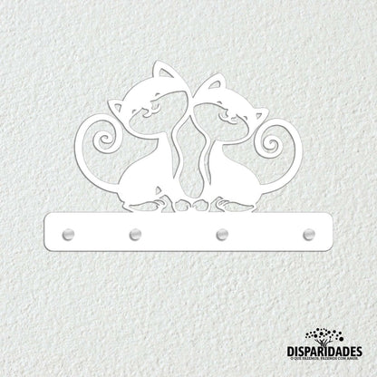 Chaveiro Gatos em MDF branco,Decoração de parede,Gatos