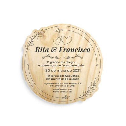 Convite de Casamento Flor de Seda em madeira de pinho