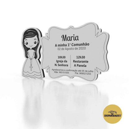 Convite Primeira Comunhão menina em mdf branco