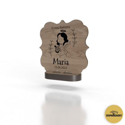 Lembrança Anjinho Menina em carvalho com base