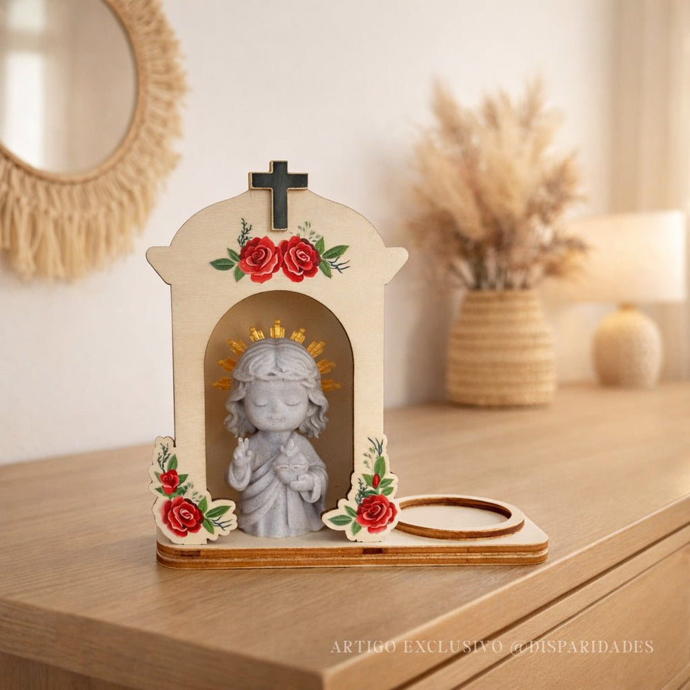 Oratório em Madeira Sagrado Coração de Jesus para Crianças