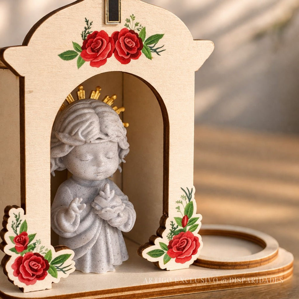 Oratório em Madeira Sagrado Coração de Jesus para Crianças