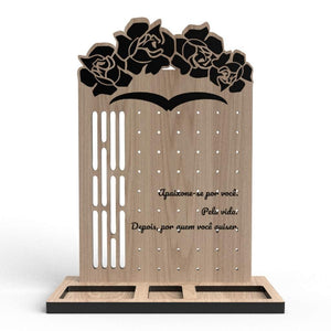 Organizador de Brincos Frida Kahlo-Produção própria-brincos,Cor_Carvalho (natural),Cor_Pinho (natural),frida kahlo,Organizadores,suporte,Tamanho_35 pares de brincos,Tamanho_70 pares de brincos