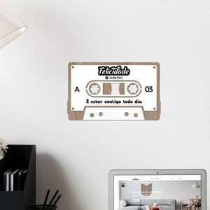 Painel decorativo 'Cassete Spotify'-Produção própria-Cor_Carvalho e Branco,Cor_Preto e Branco,Cor_Preto e Carvalho,Decoração de parede,Dia dos namorados,Painel Decorativo Cassete Spotify