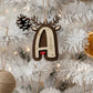 Pendente de Natal em Madeira | Rena Inicial Personalizada