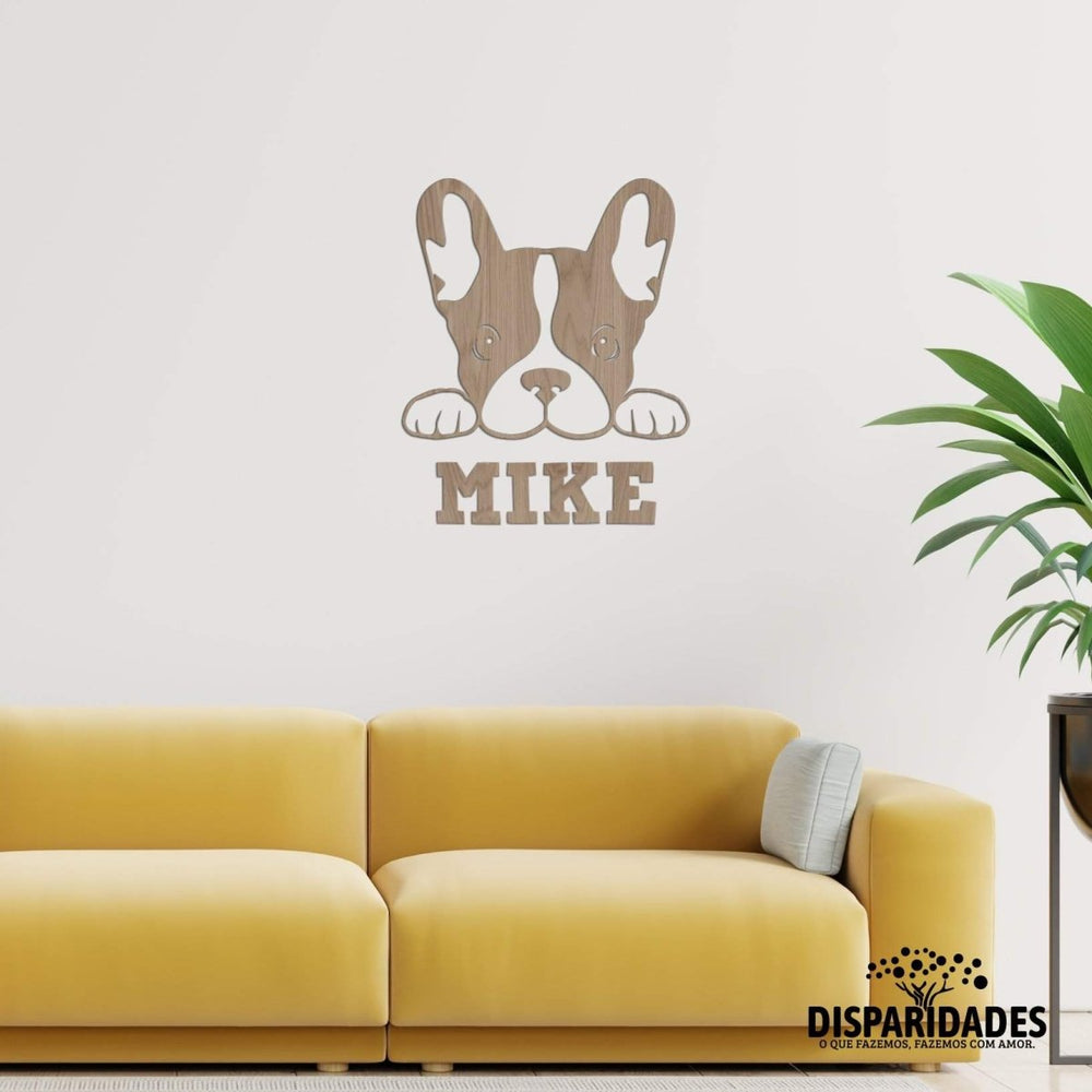 Placa cão - Bulldog Francês-Produção própria-Cor_Branco,Cor_Carvalho,Cor_Cinza,Cor_mogno,Cor_Pinho (natural),Cor_Preto,Cor_Wenge,Decoração de parede