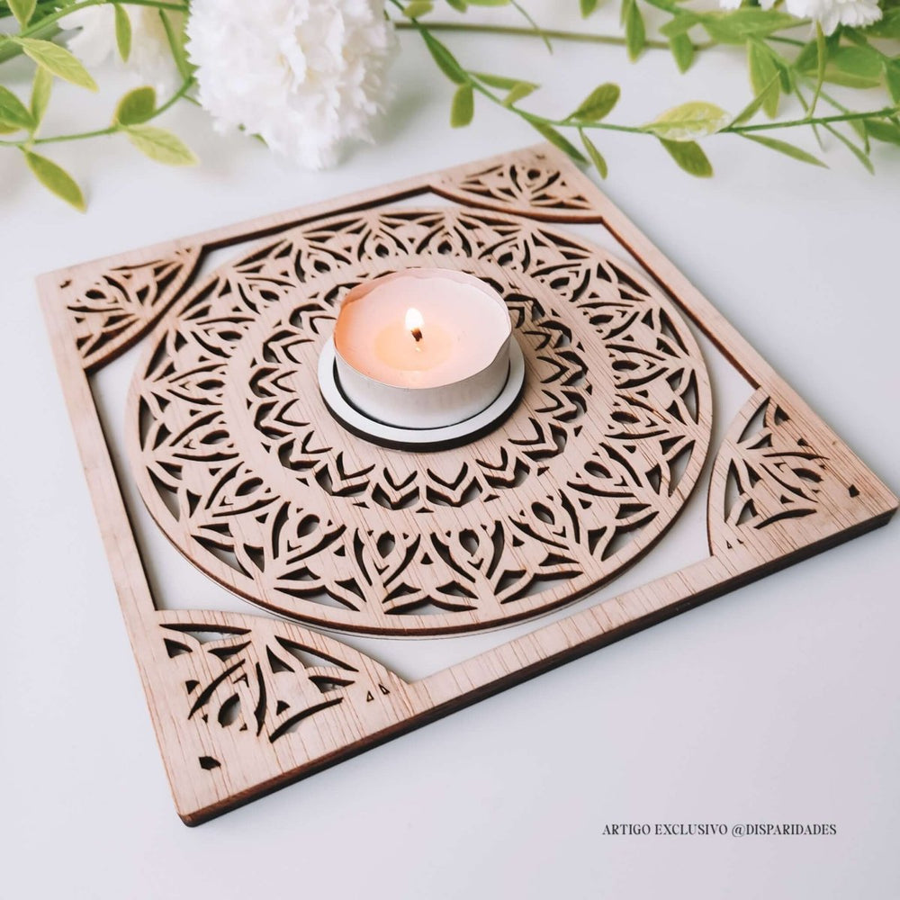 Porta-velas Mandala Quadrada