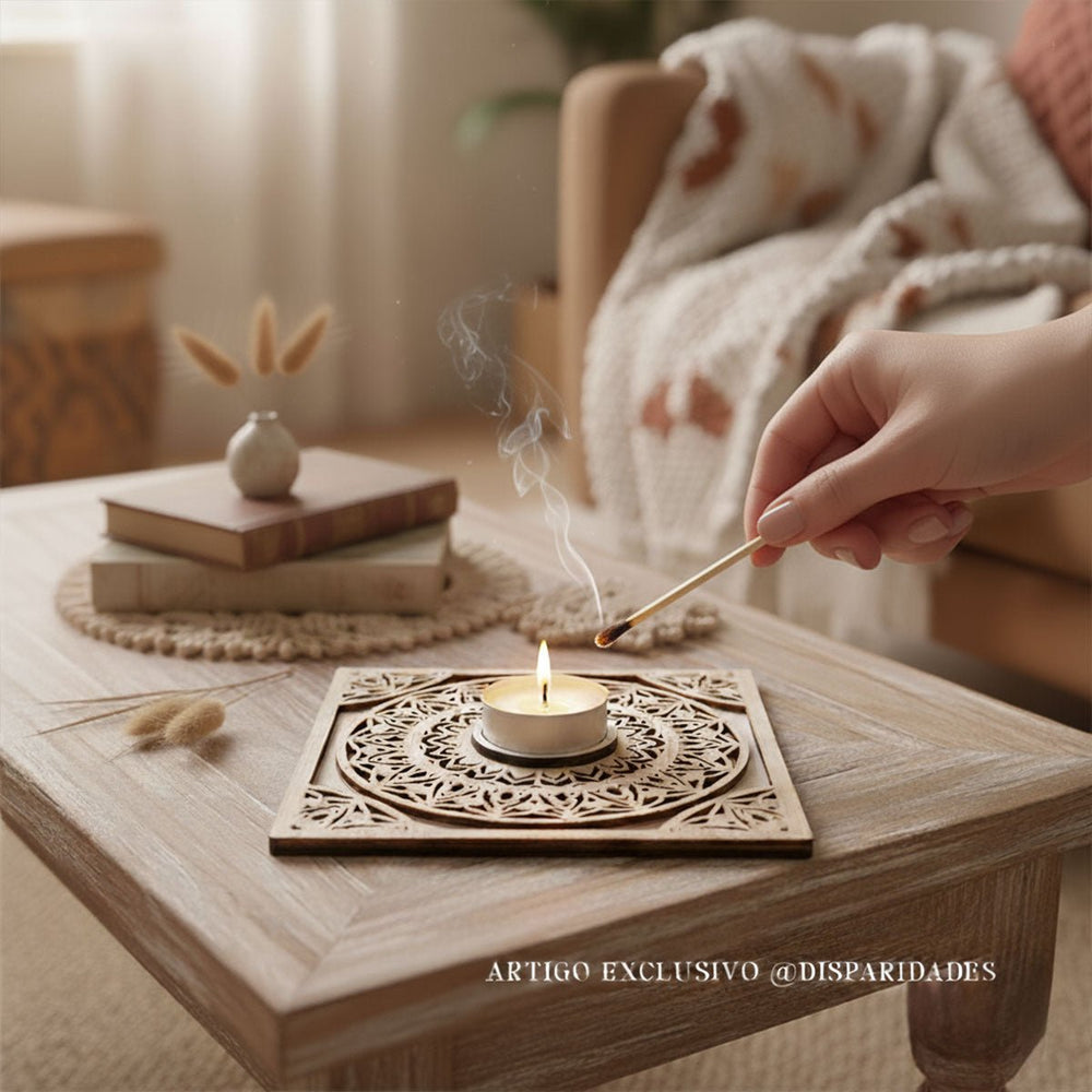 Porta-velas Mandala Quadrada