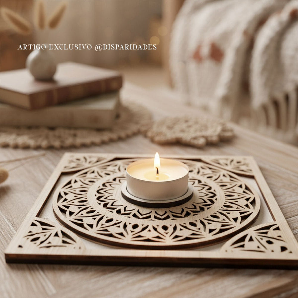 Porta-velas Mandala Quadrada