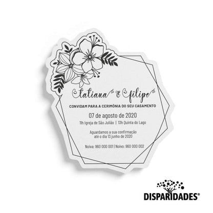 Convite de Casamento Geométrico Floral em mdf branco