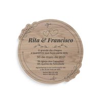 Convite de Casamento Flor de Seda em madeira carvalho
