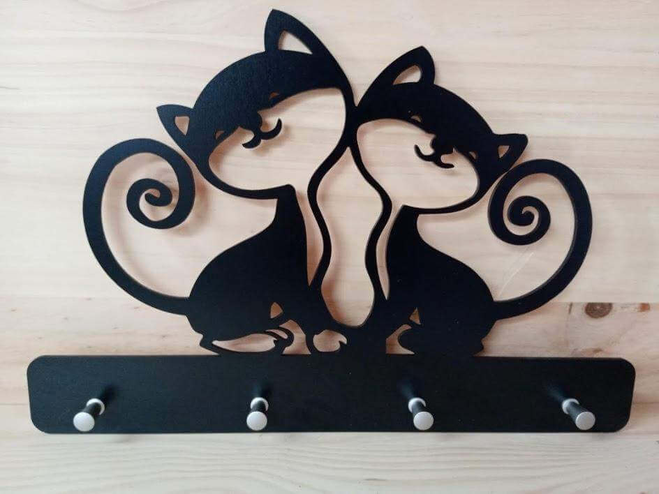 Chaveiro Gatos em MDF preto,Decoração de parede,Gatos