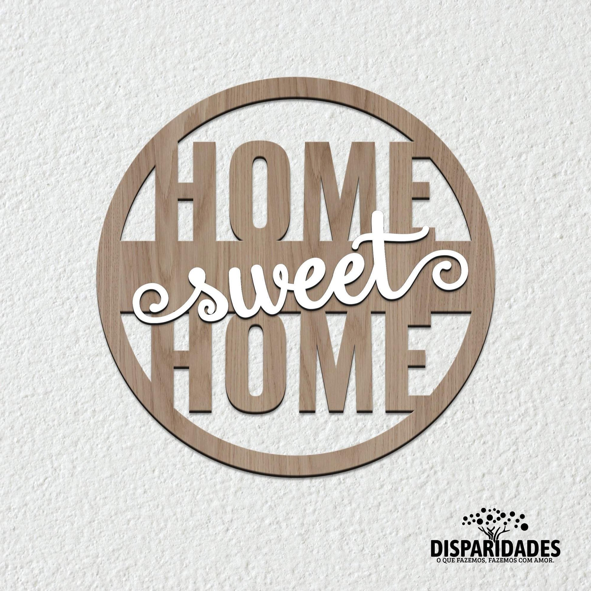 Placa Decorativa Redonda 'Home Sweet Home'-Produção própria-Cor_Branco,Cor_Preto,Decoração de parede,Tamanho_25 cm,Tamanho_40 cm